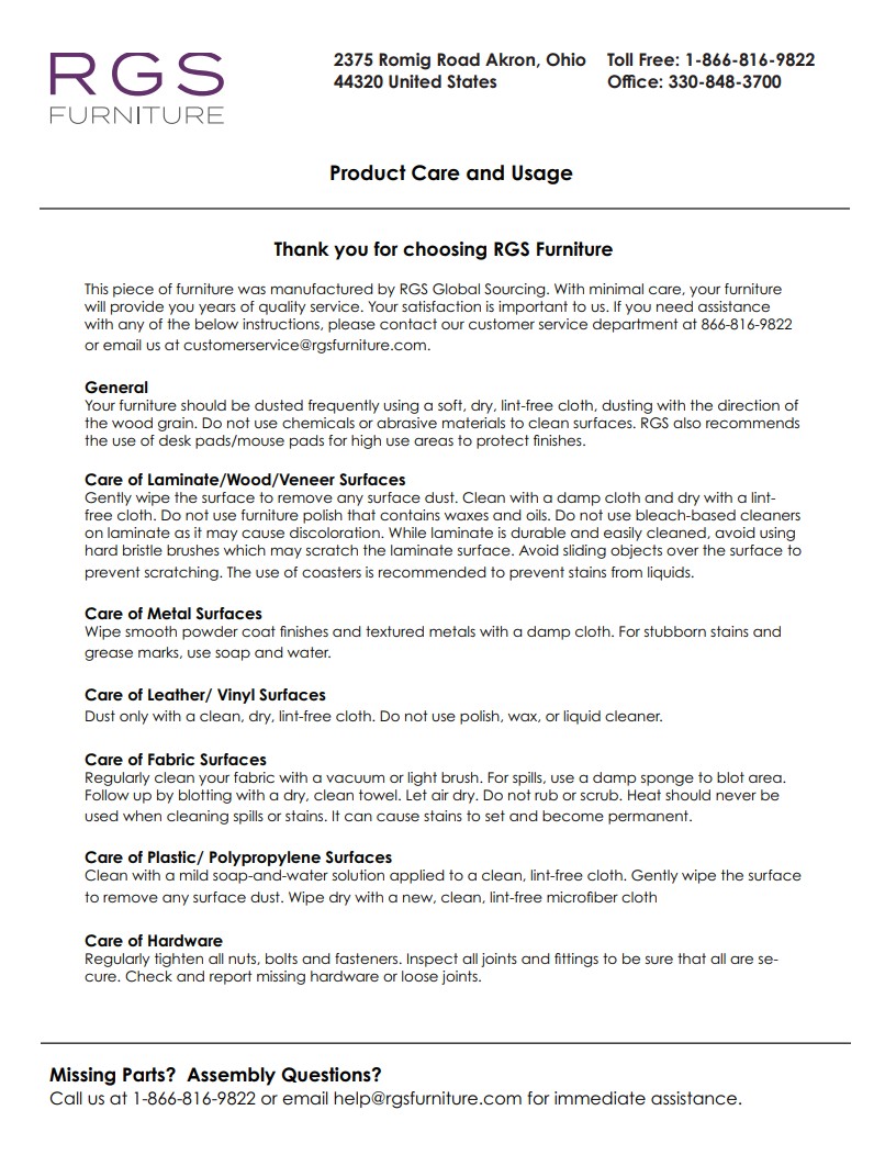 Cover of RGS Product Care Information (2026)